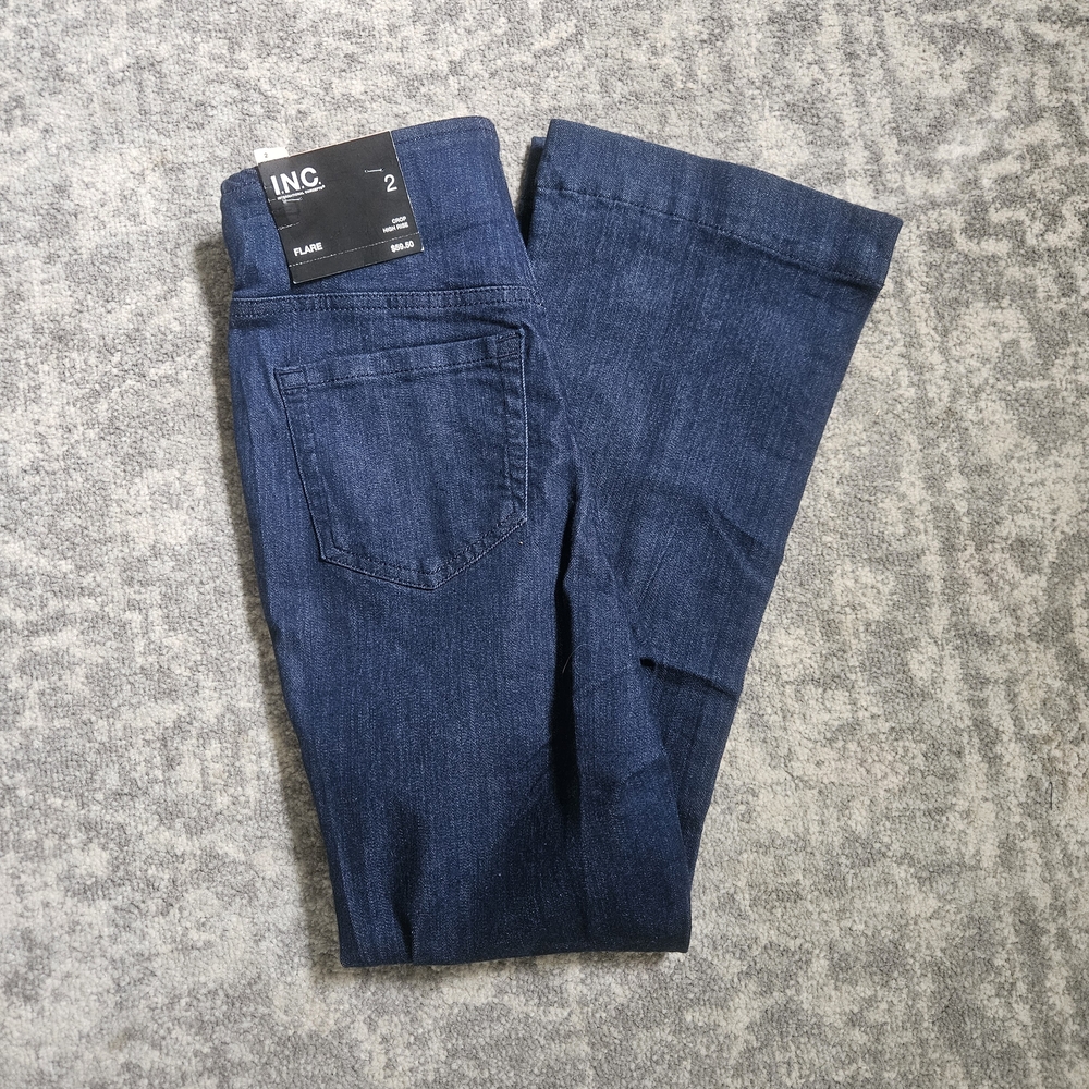 INC International Concepts Dark Blue Flare Cropped Jeans Size 2 NWT